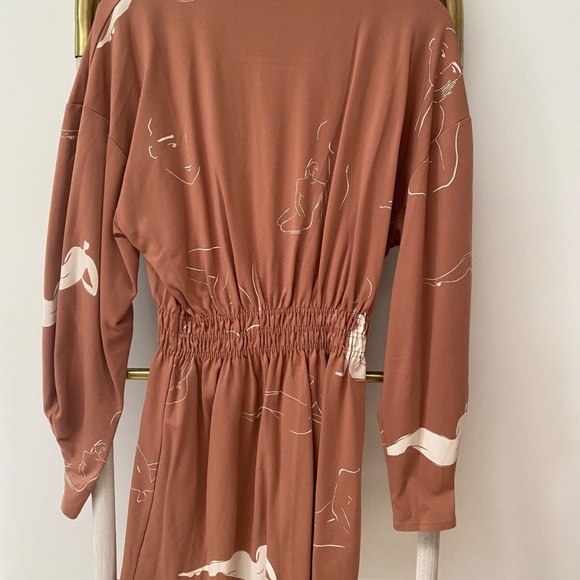 Zara Long Sleeves Dusty Pink Kimono Midi Dress With Abstract Female Drawing Sz M - Picture 5 of 9